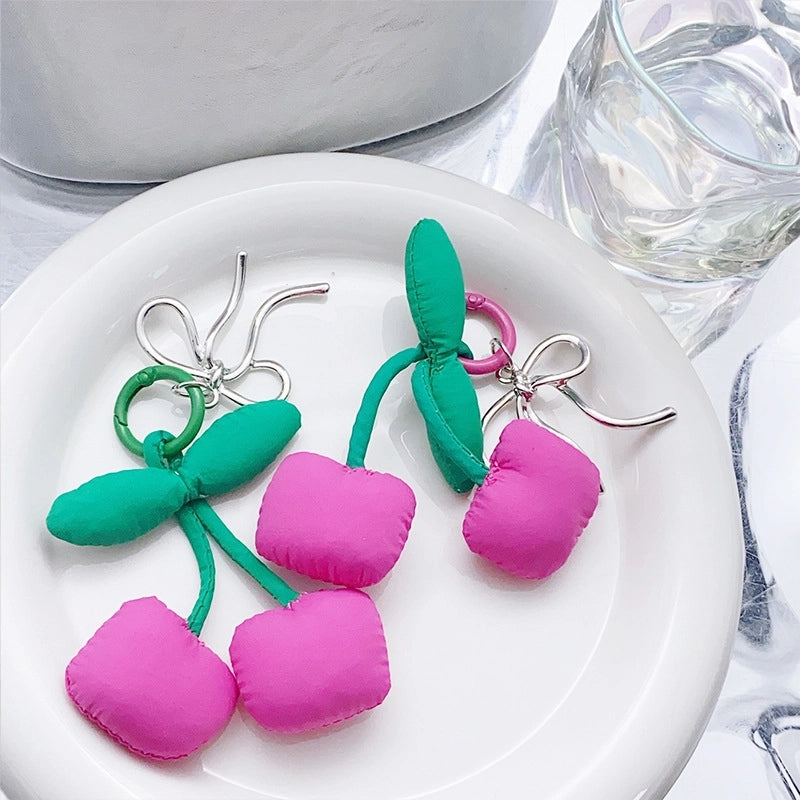 Cute Cherry Alloy Cotton Bag Pendant Keychain