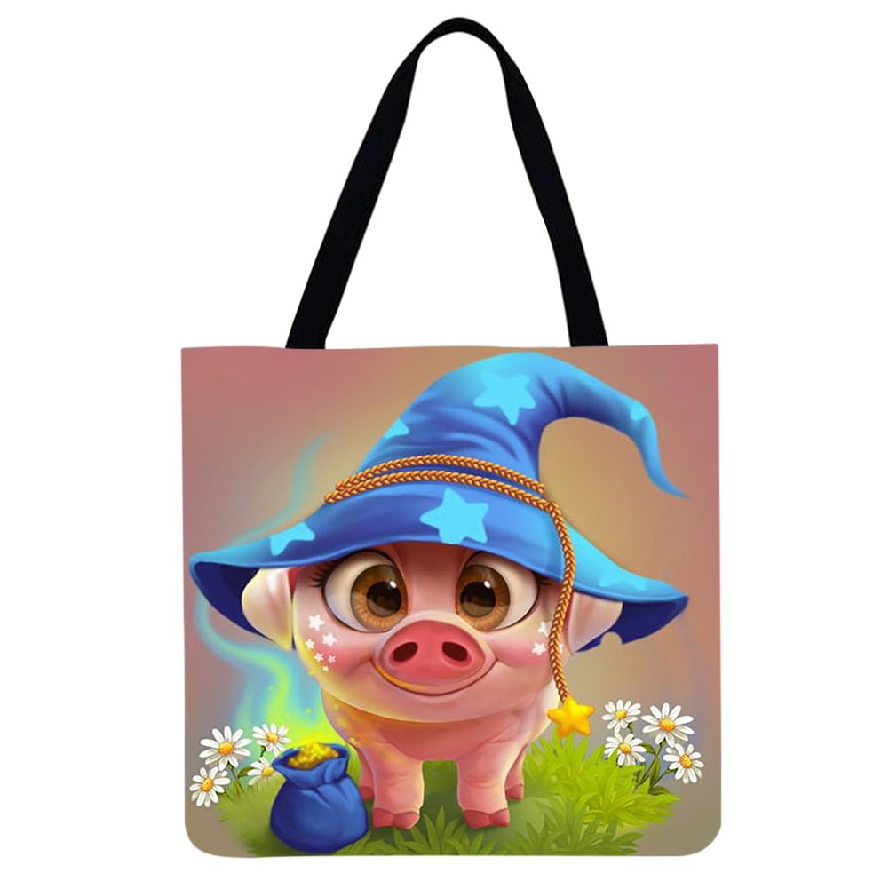 Linen Tote Bag -Blue hat pig