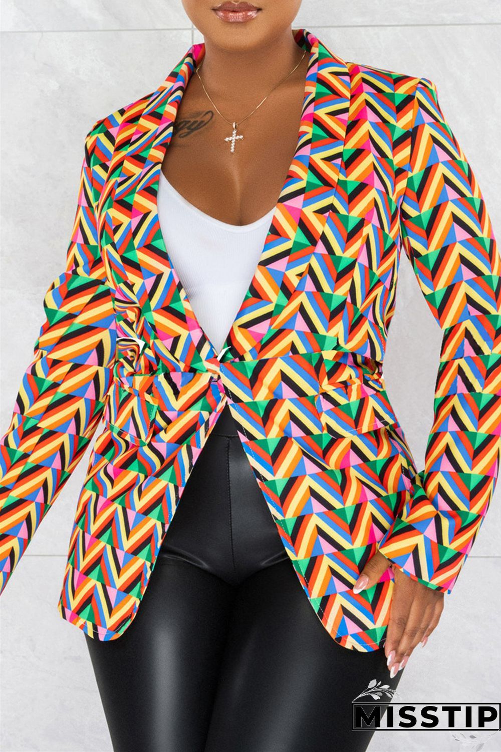 Green Fashion Casual Print Patchwork Cardigan Turn-back Collar Outerwear