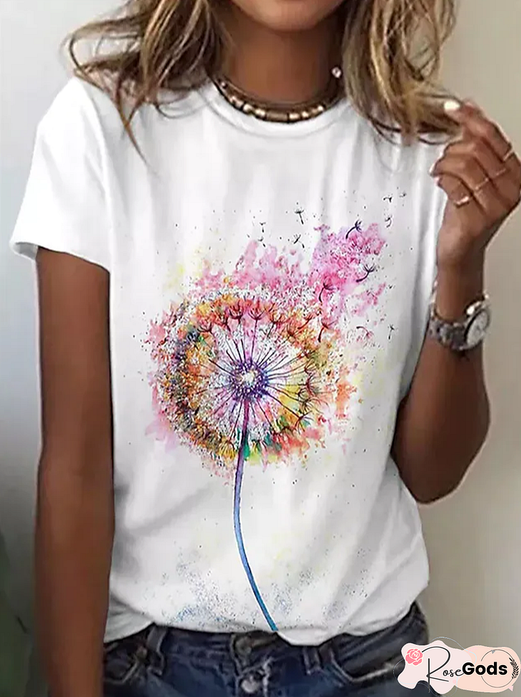 Crew Neck Casual Dandelion T-Shirt