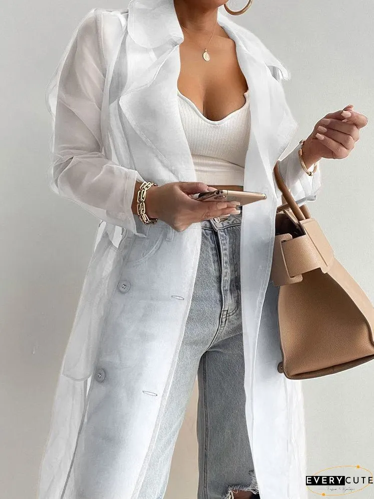 Cardigans Solid Lapel Mesh Lantern Long Sleeve Cardigan for Women