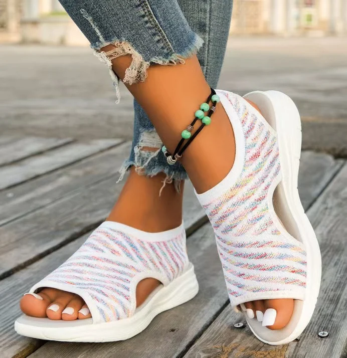 Yyvonne Summer New Large-Size Fashion Thick-Bottomed Flying Weaving Outside Wearing Fish-Mouthed Sandals