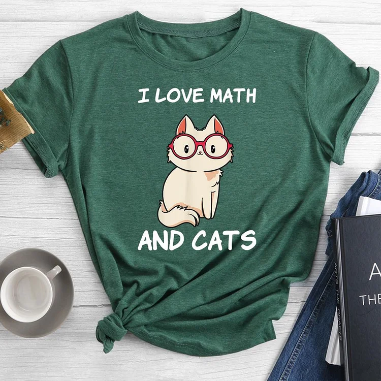 I Love Math And Cats Round Neck T-shirt