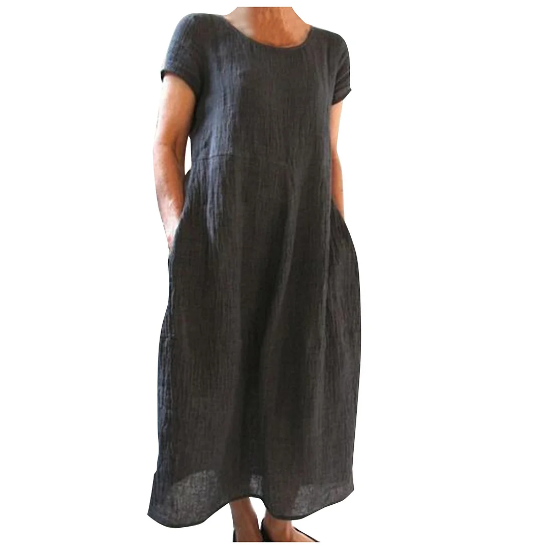 Brownm Brownm Solid-Color Retro Loose Cotton Dress Direct Sales