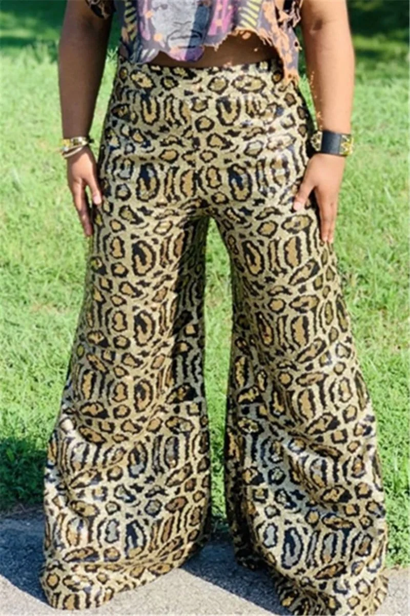 Casual Leopard Print Wide Leg Pants