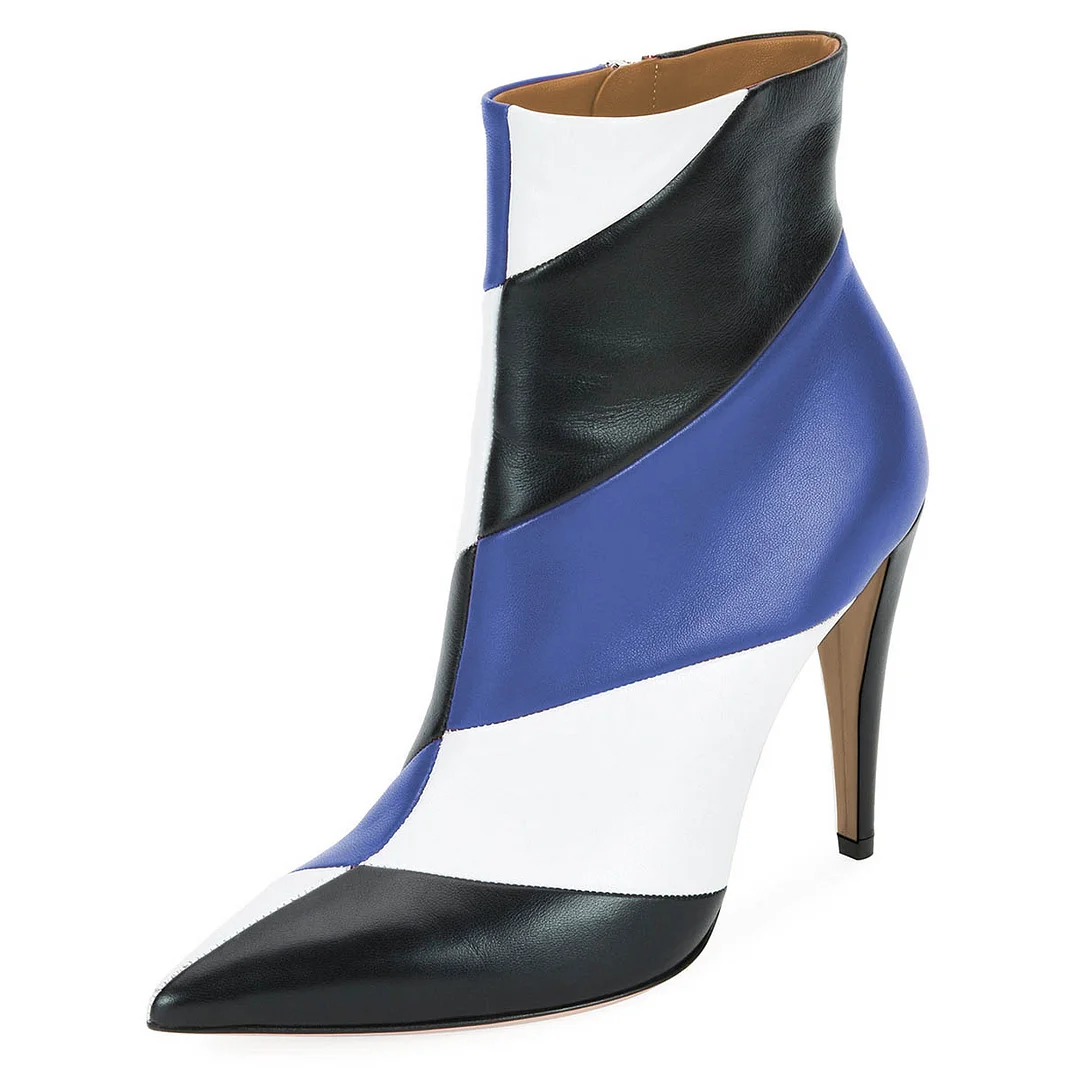 Three Contrasting Colors Pointed Toe Stiletto Heel Booties for Women