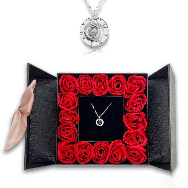 16 MINI ROSES JEWELRY BOX WITH LOVE NECKLACE SET