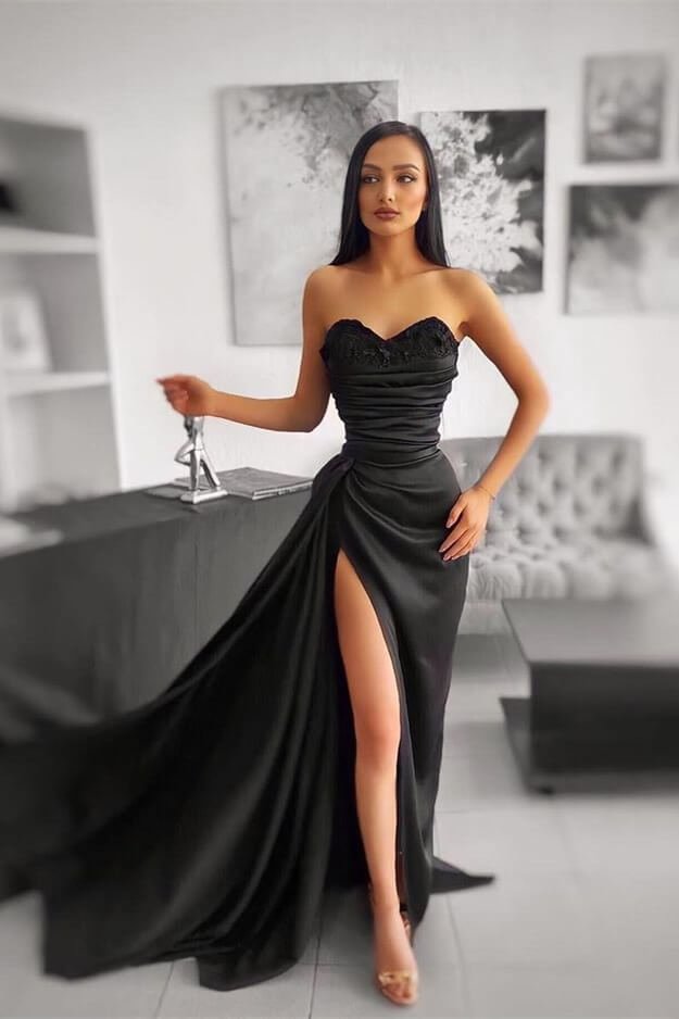 Charming Black evening dress prom dress Sweetheart with Applique Pleated