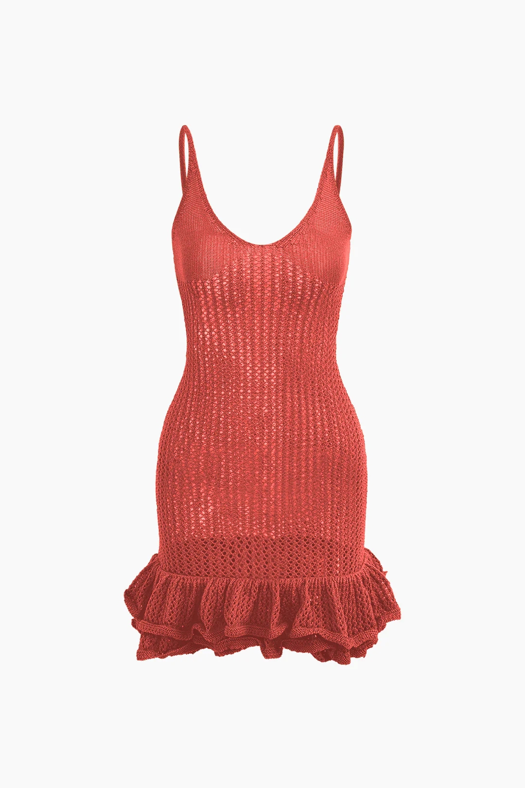 Rotimia Open Knit Ruffle Hem Cami Mini Dress