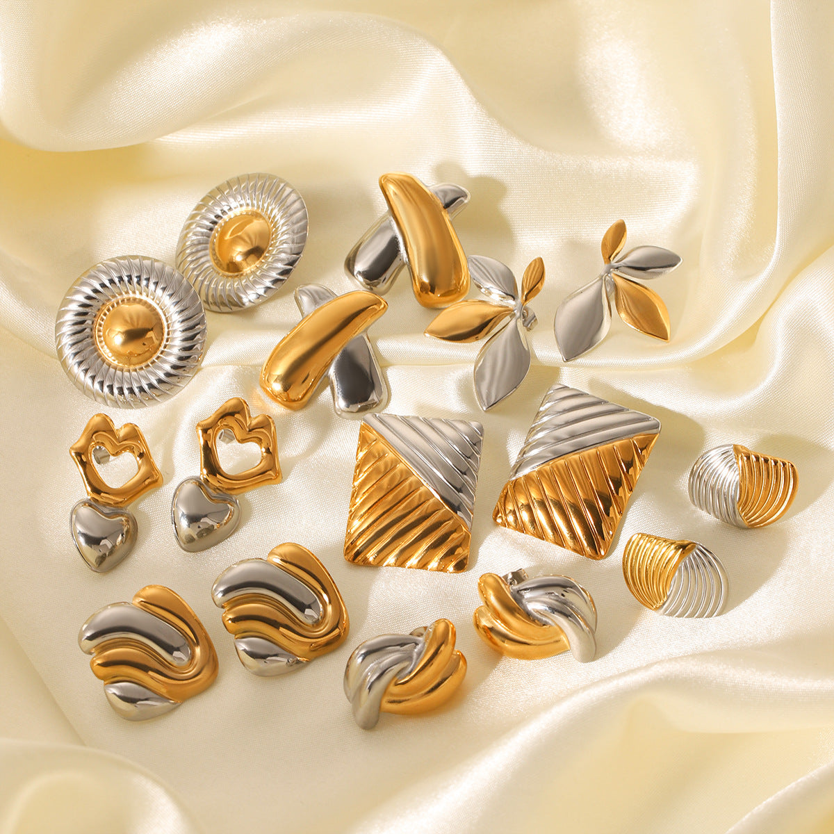 Gold And Silver Color Matching Geometric Stainless Steel Earrings For Women Niche Titanium Steel Earrings