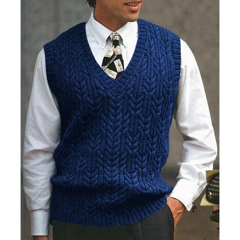 Wongn Wongn And Autumn New Knit Vest Men's Twisted V-Neck Sweater Pure Color Casual Men's Wear