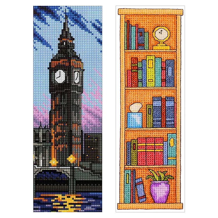 11CT Stamped Double-Sided Tower Cross Stitch Bookmark Kit 18x6cm for Book Lovers