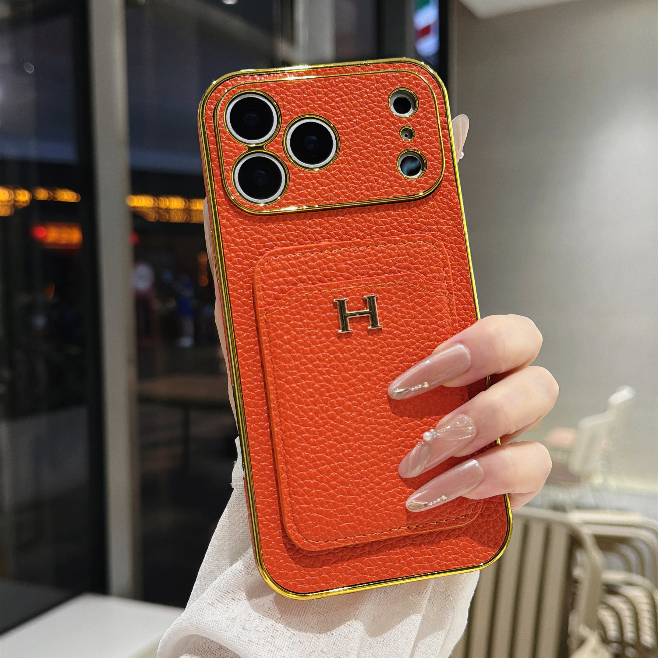 Parisian Chic Herm&egrave;s Leather Cardholder Case for iPhone 17 to 11 Series