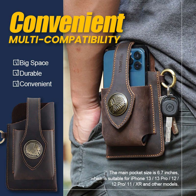 Vintage Leather Belt Waist Bag Pack Men Tactical Multifunction