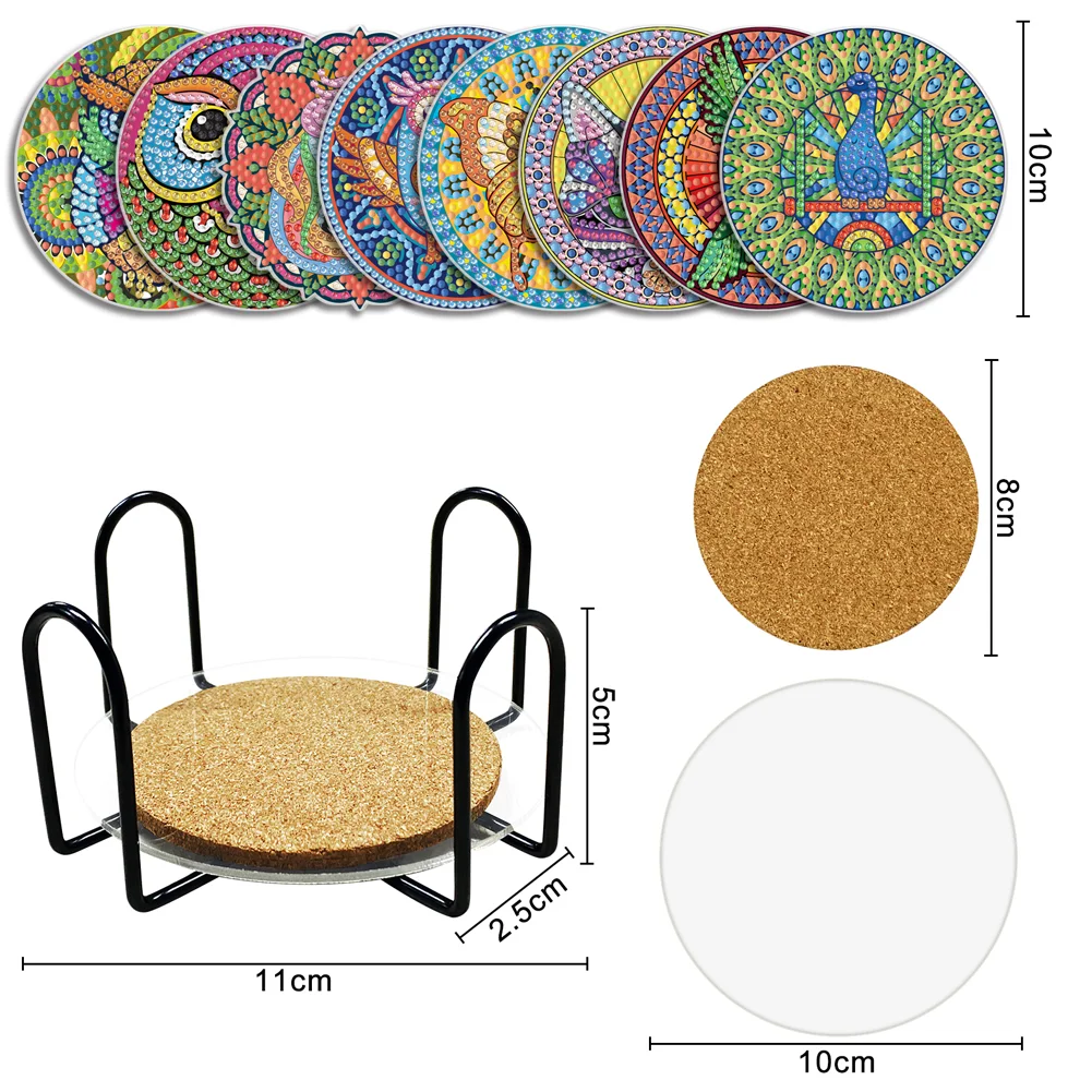 DIY Acrylic Diamond Coaster Set Animals Style (8 Piece Set 1 Rack)