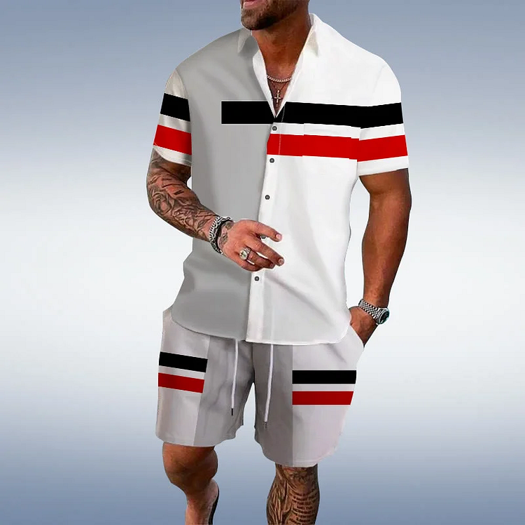 BrosWear Casual Red And Black Stripe Printed Shirt And Shorts Co-Ord