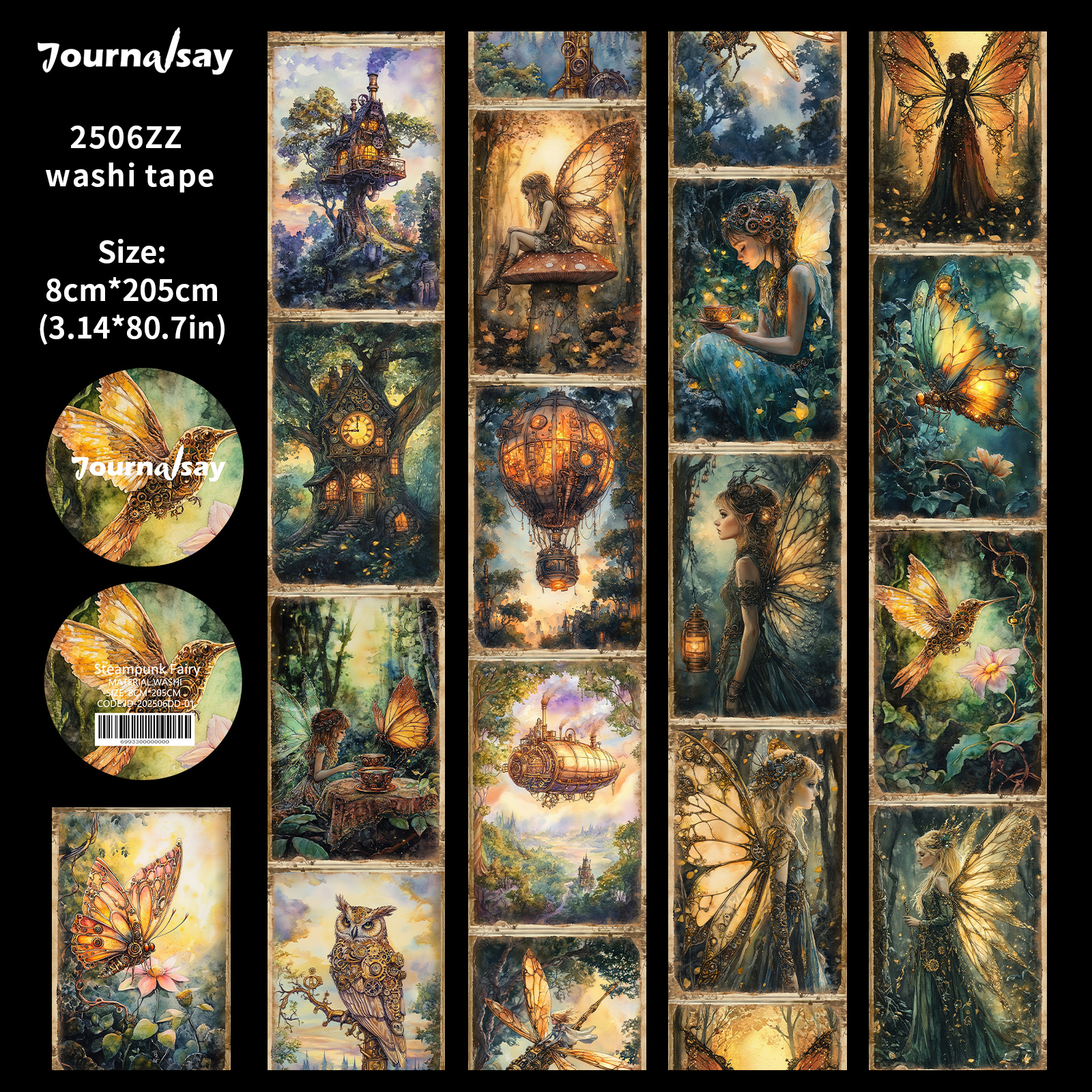 Washi Tape - 80mm*200cm Vintage Forest Steampunk Fairy 