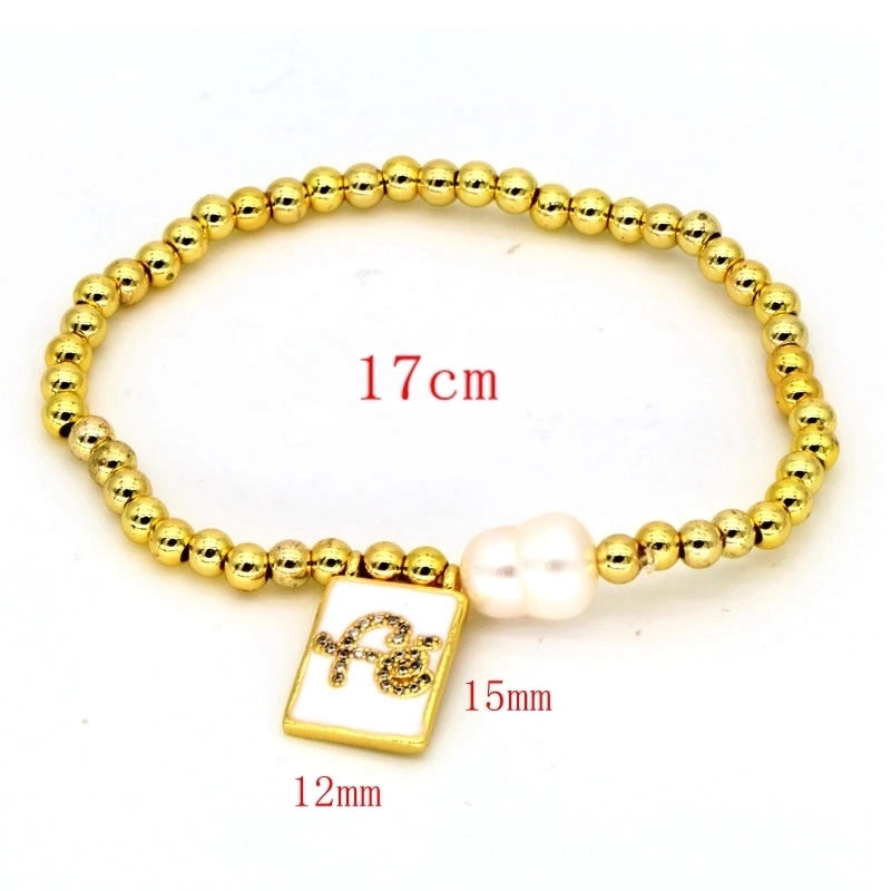 Copper Vintage Style Luxurious Enamel Pearl Inlay Star Moon Crown Zircon Bracelets