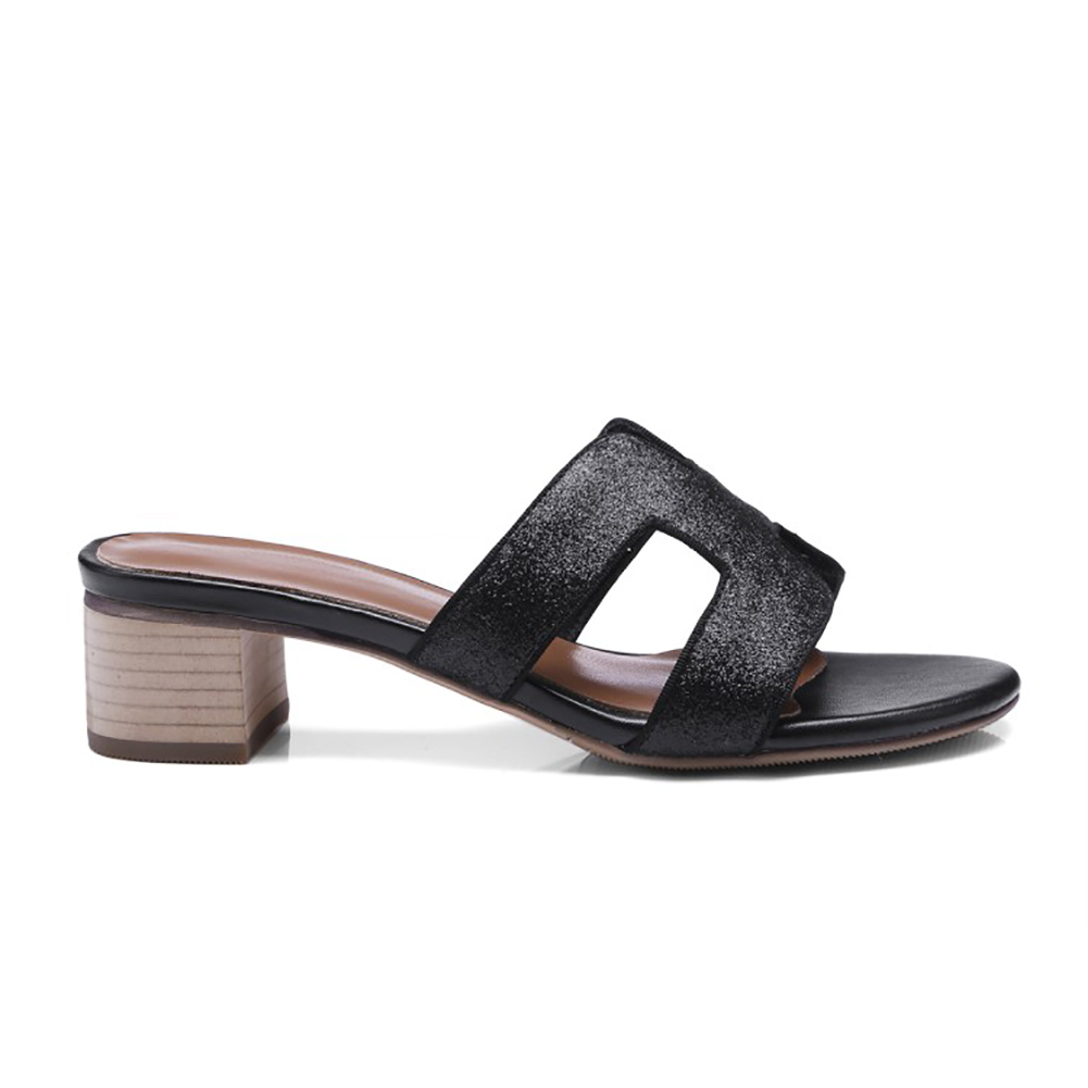 H-Shape Women's Flats Black Glitter-vocosishoes