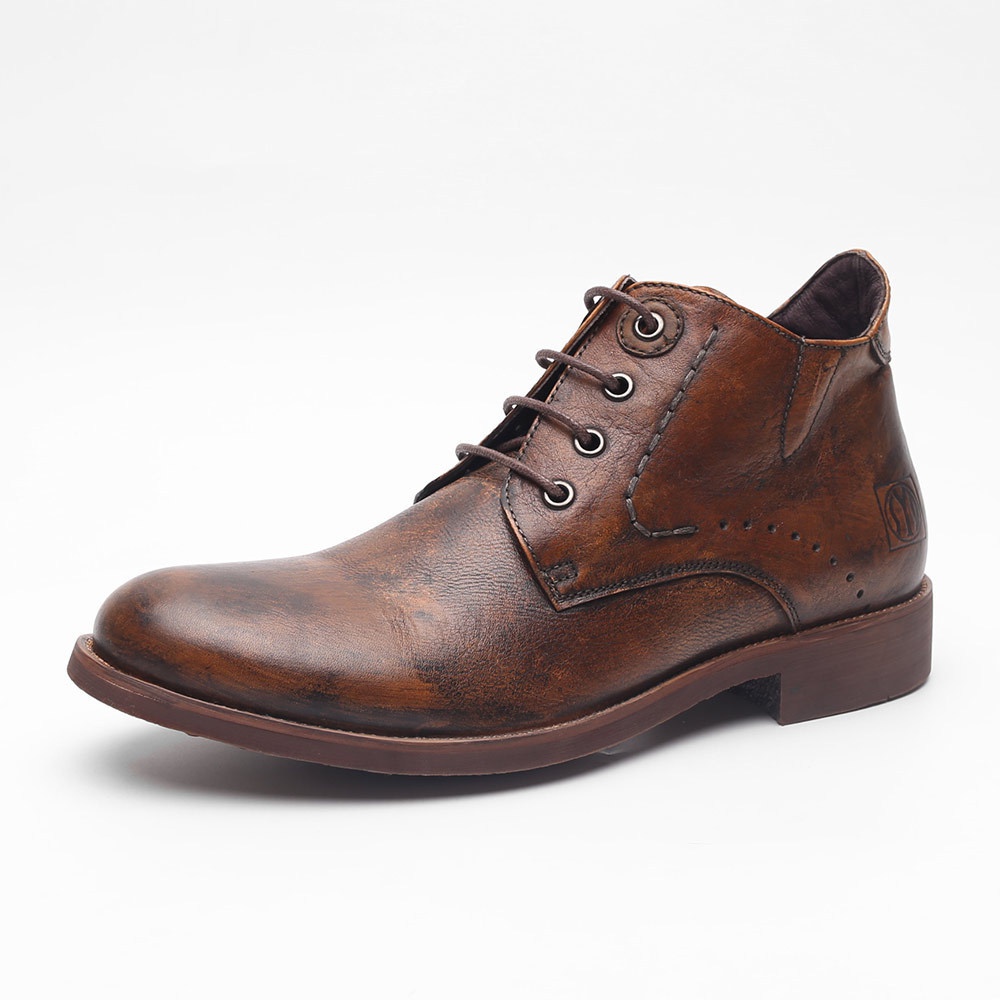Business British Martin Boots Men's Leather Ankle Boots Soft Noodle Round Toe Lace-up High-Top Men's Boots