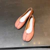 Split toe shoes for women wearing flat bottomed ballet shoes, genuine leather shallow mouth sheep's hooves single shoes