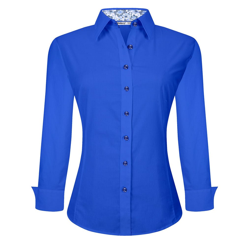 Women's Cotton Stretch Work Shirt Royal Blue Alex Vando Fashion