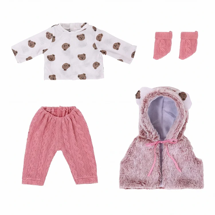 For 16"-18" Full Body Silicone Baby Doll Pink Bear 4-pcs Set Accessories