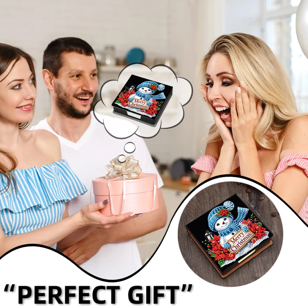 5D DIY PU Snowman Diamond Painting Notecard Box Gem Art Sticky Note Holder