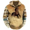 💥 2025 Hot Sale!Mens Western Fleece Jacket Cowboy Bull Head Print Pullover 1/4 Zip Up Stand Collar Country Sweatshirts Western Gifts For Men With Pocket