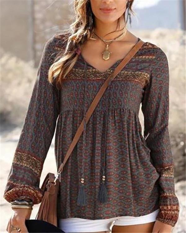 Bohemian Holiday Fall New Casual Lady Daily Shift Tops