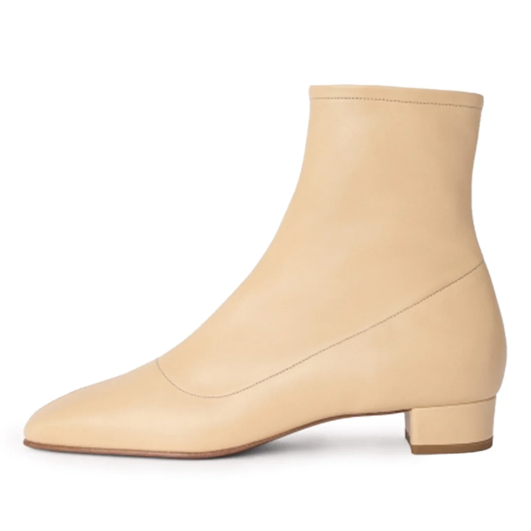 Vegan Leather Square Toe Side-Zip Ankle Booties with Block Heels