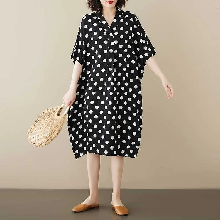 Loose Polka Dot Printed V-Neck Dress