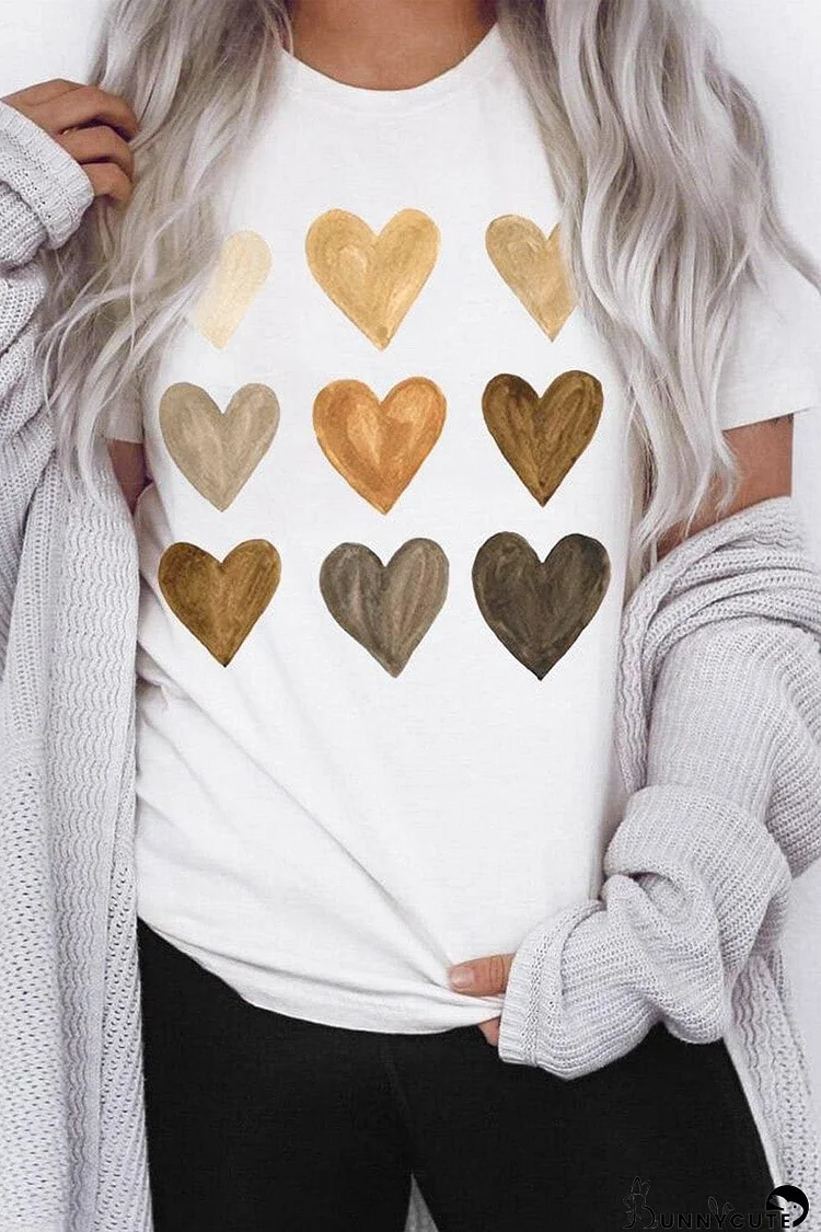 Casual Heart Print Crew Neck Loose Short Sleeve Sports T-Shirt