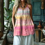 Women's Retro Cancer Awareness Ribbon Art Gradient Style Linen Art Linen And Cotton Camisole - Image 2