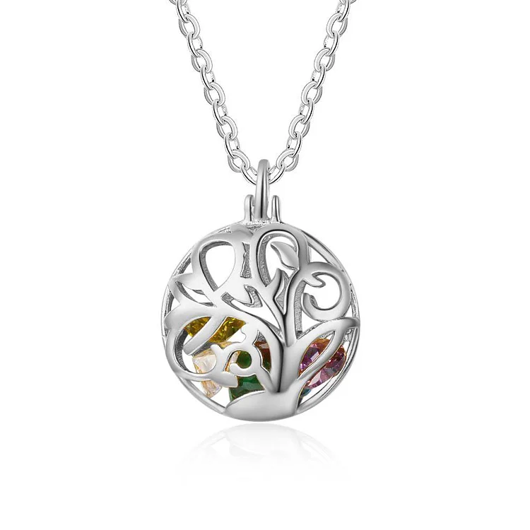 Round Cage Necklace with Birthstones Family Tree Personalized Cage Pendant Locket Necklace