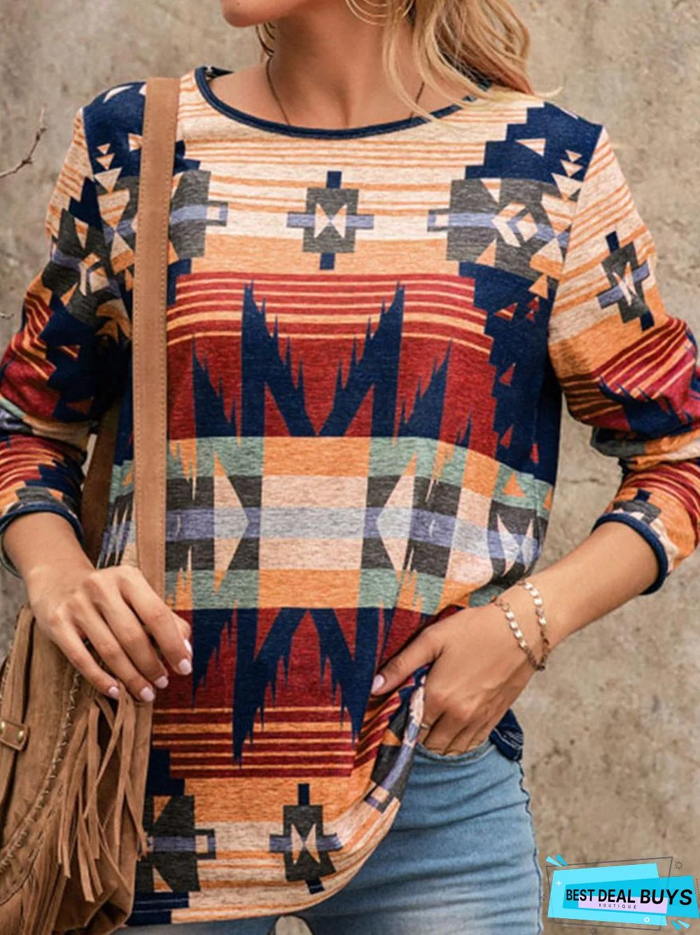 Casual Vintage Print Long Sleeve T-Shirt