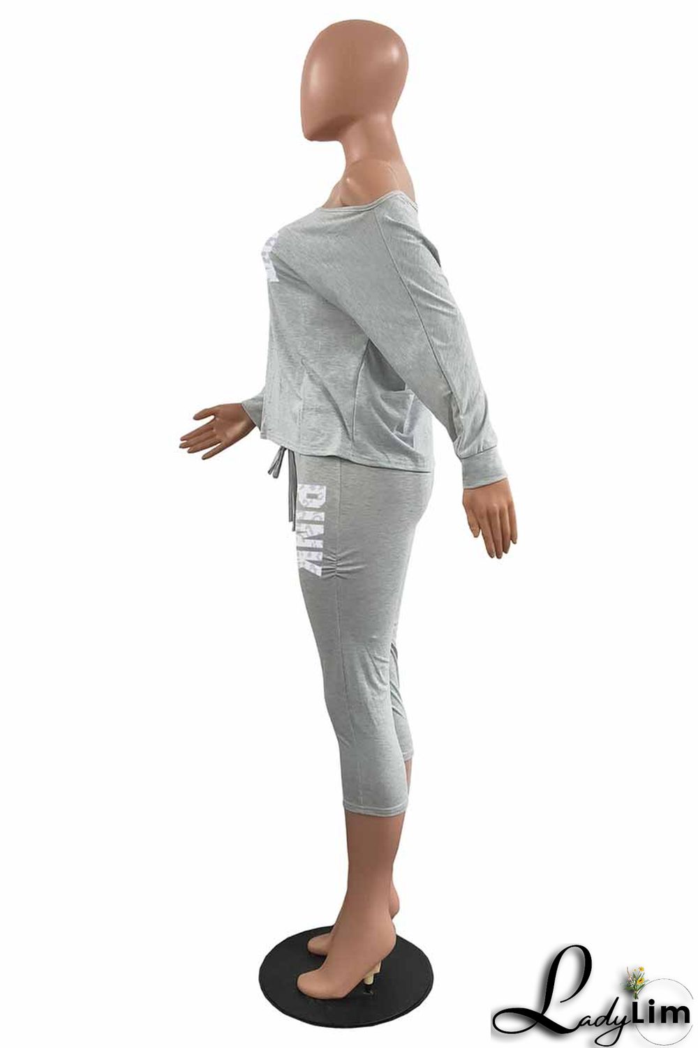 Pink Fashion Casual Letter Print Basic Oblique Collar Long Sleeve Two Pieces