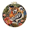 Red Flower Tiger-DIY Embroidery Kit with Pattern Cotton Threads Needles Hoop 30*30cm/11.81*11.81in