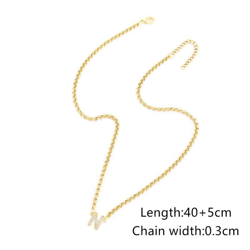 Minimalist Classic Style Letter 201 Stainless Steel Copper Zircon Women’s Pendant Necklace Men Pendant Necklaces