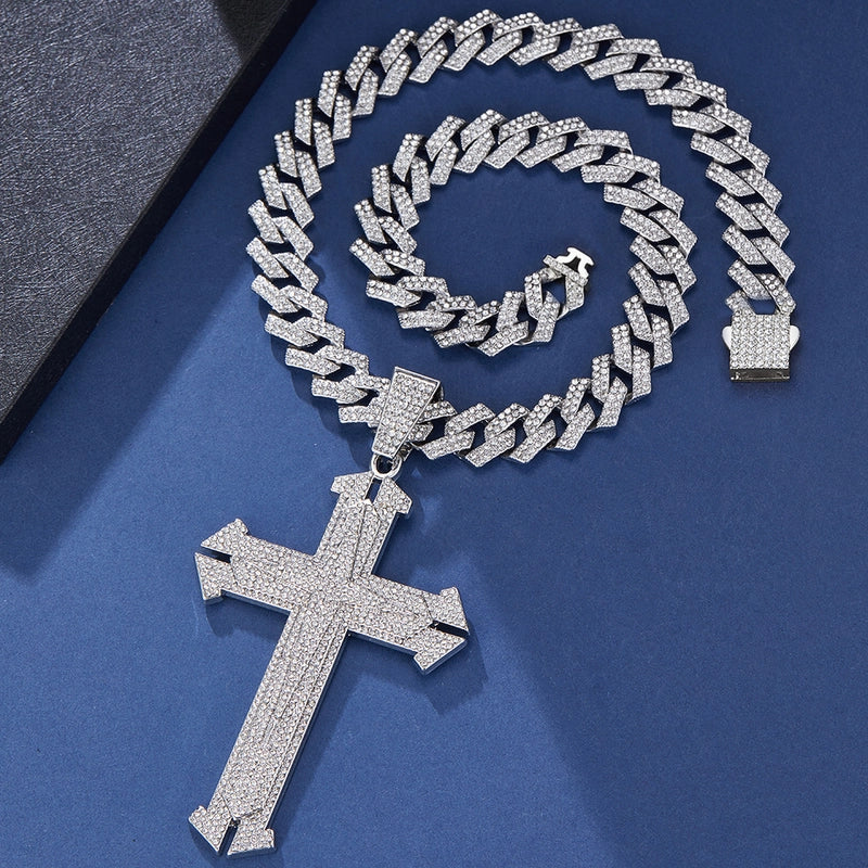 New Men’s Hiphop Cross Necklace Diamond Luxury Hip Hop Disco Nightclub Affordable Luxury Style Clavicle Chain