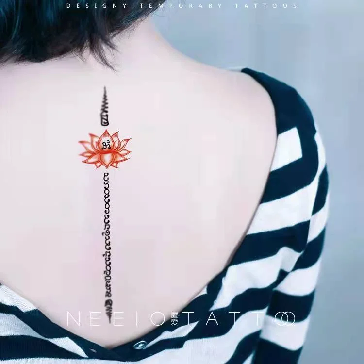 Black Lotus Totem Tattoo Stickers Waterproof Lasting Temporary Tattoo Sanskrit Art Fake Tattoo Back Arm Sexy Tattoos for Women