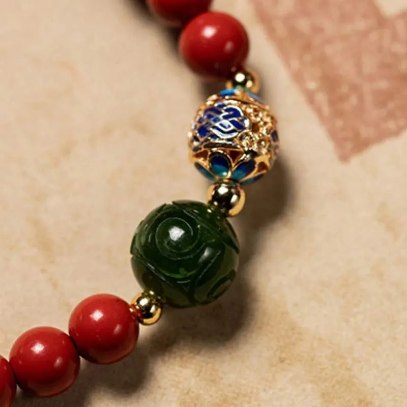 Cinnabar Small Leaf Red Sandalwood Jade Blessing Bracelet
