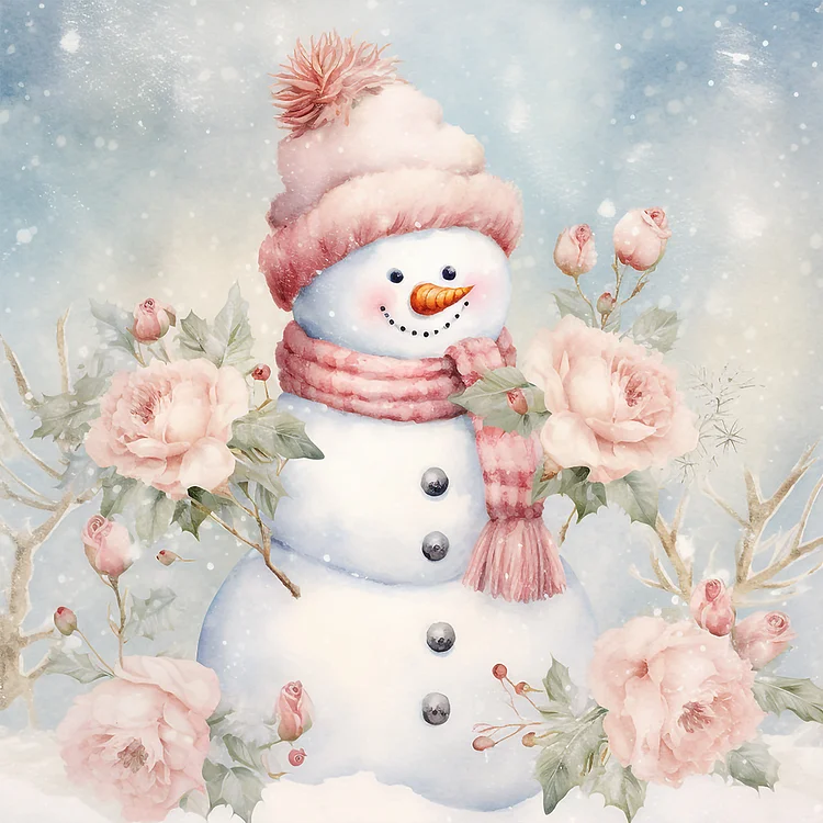 Full Round Diamond Painting - Winter Pink Snowman 30*30CM