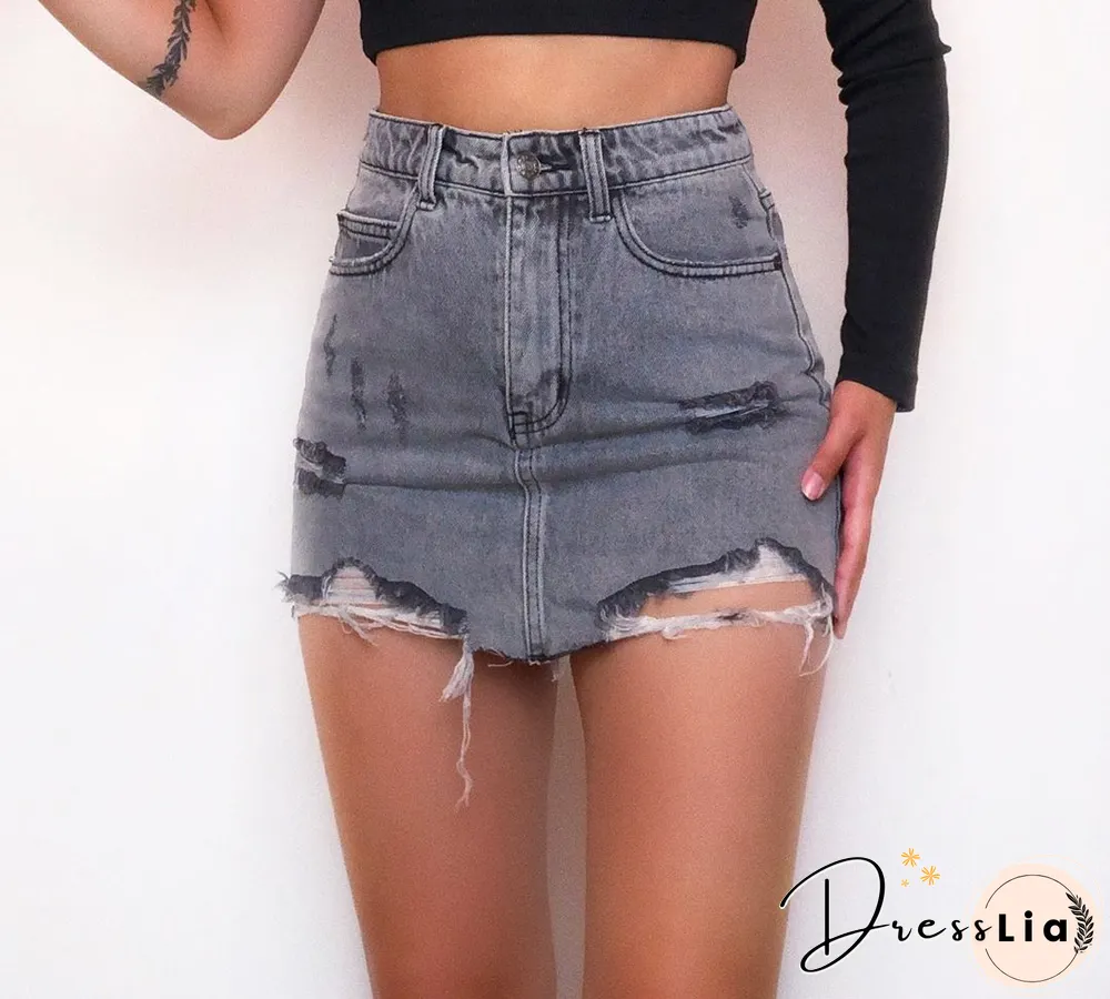 Fashionable Summer Hole Denim Skirt