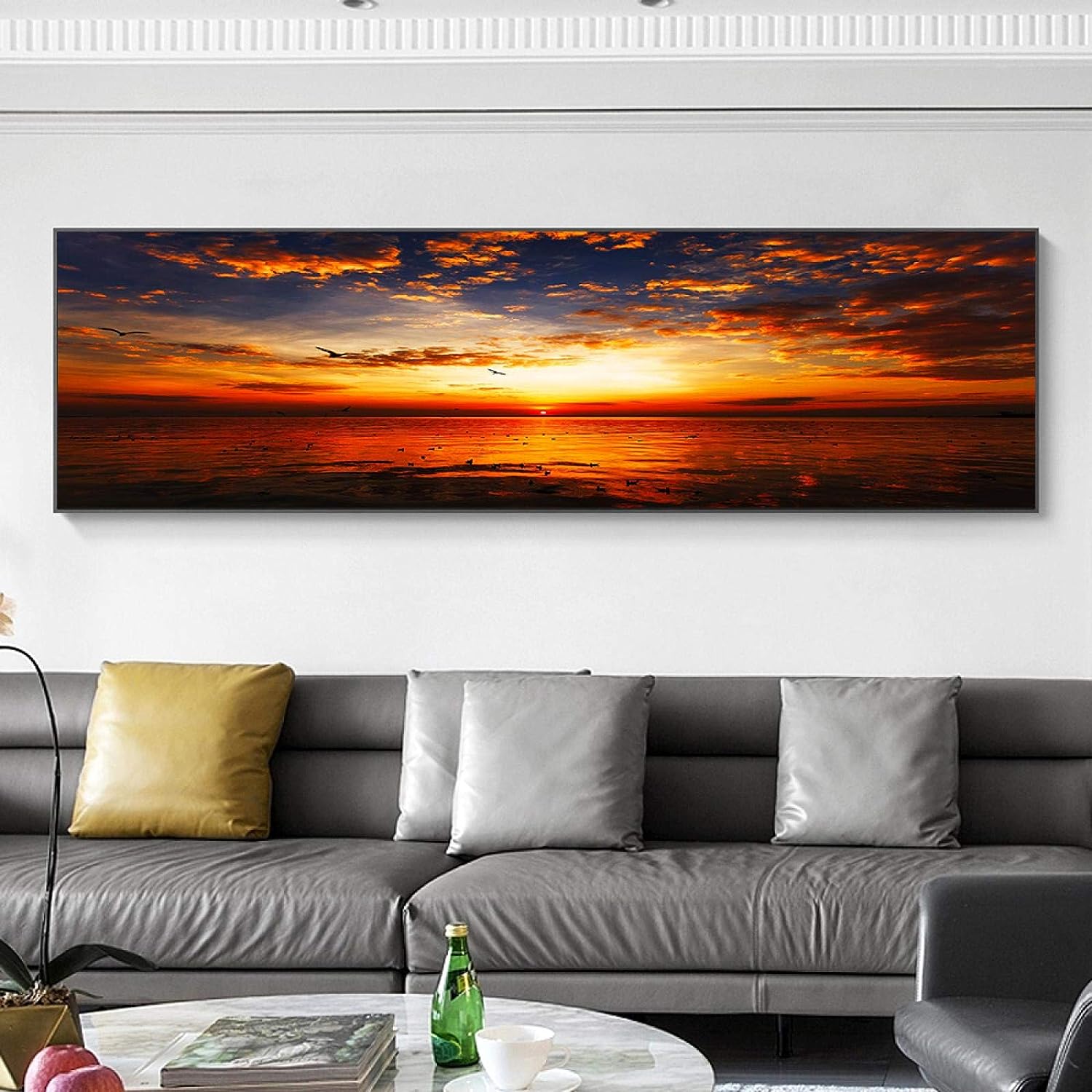 NIADI Large Wall Art Sunsets Natural Sea Beach Landscape Posters and Prints Painting Panorama Scandinavian Picture for Living Room 28x56inch(70x140cm) No Frame White