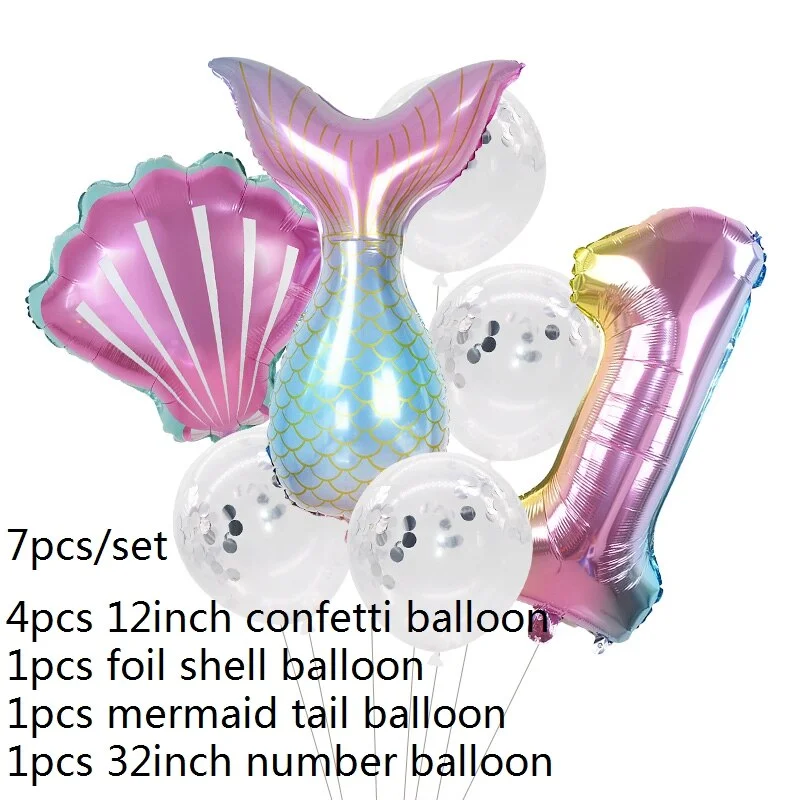 7pcs Mermaid Party Balloons 0 1 2 3 4 5 6 7 8 9 Number Foil Balloon Kids Birthday Party Decorations Baby Shower Helium Globos