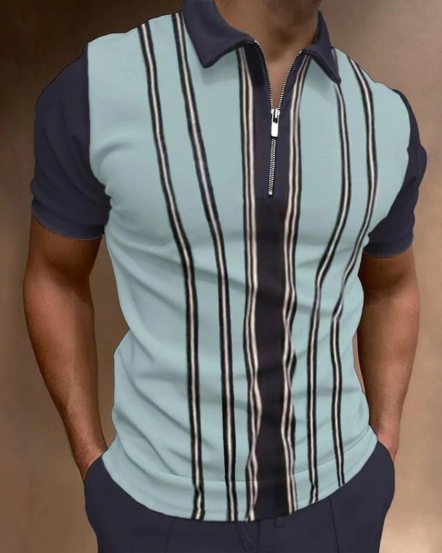 Striped Textured Print Short Sleeve Polo Shirt