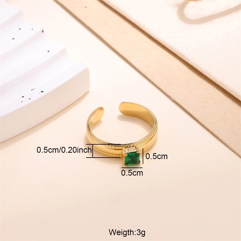 Classic Style Solid Color 304 Stainless Steel Zircon 18K Gold Plated Plating Inlay Open Rings