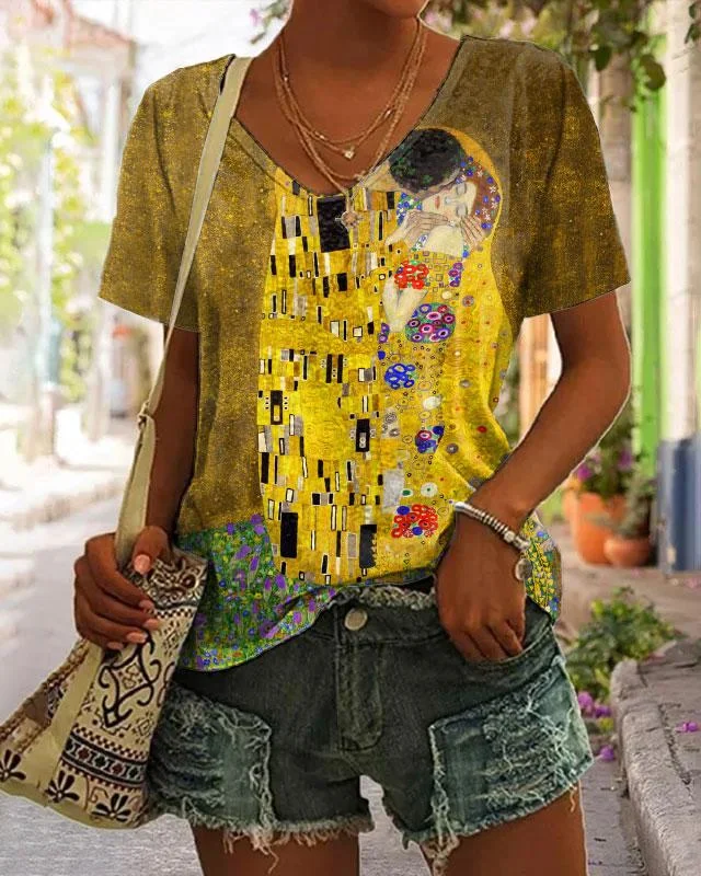V-neck The Kiss Art Short Sleeve Tshirt