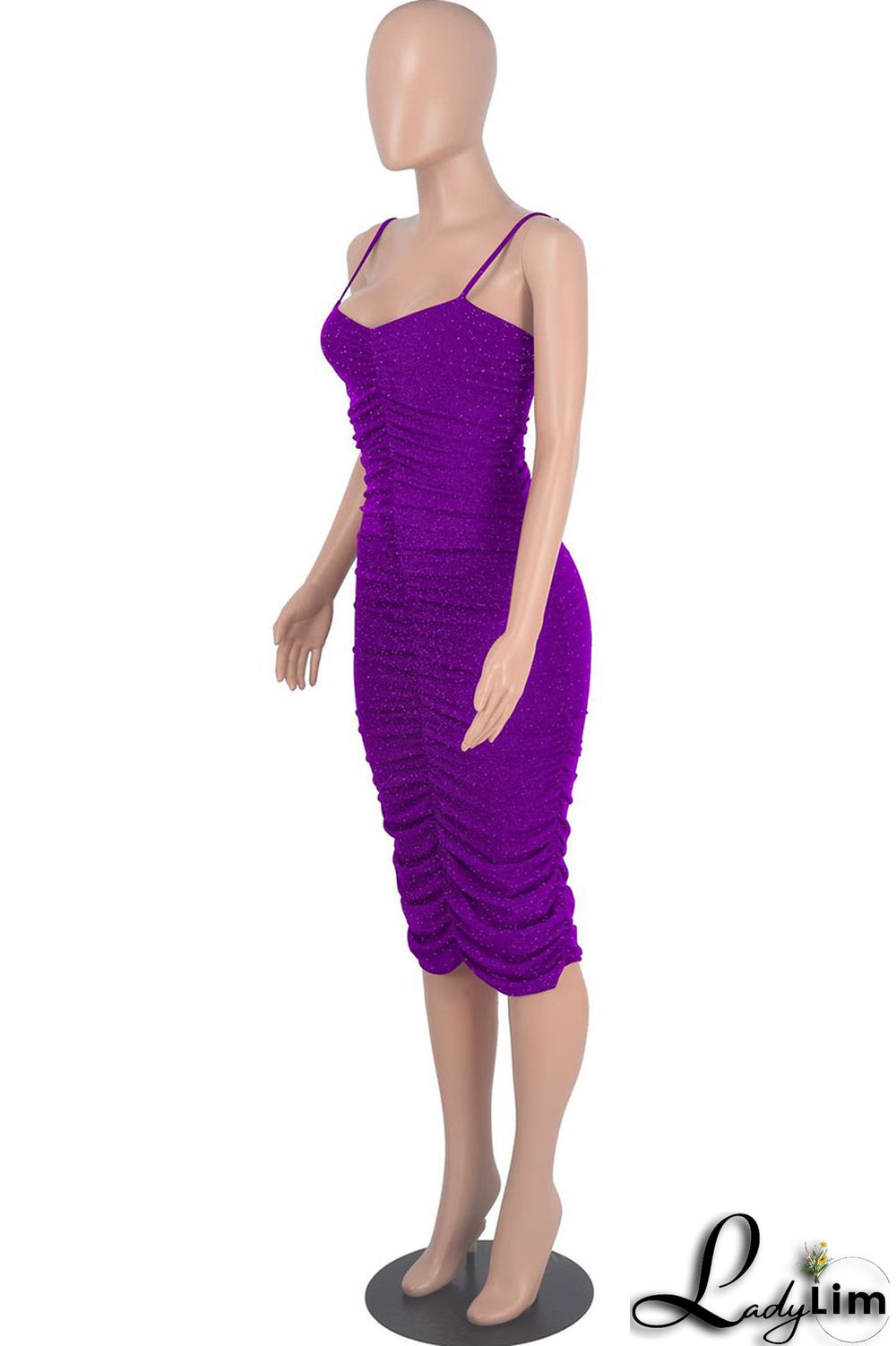 Purple Sexy Solid Split Joint Fold Spaghetti Strap One Step Skirt Dresses